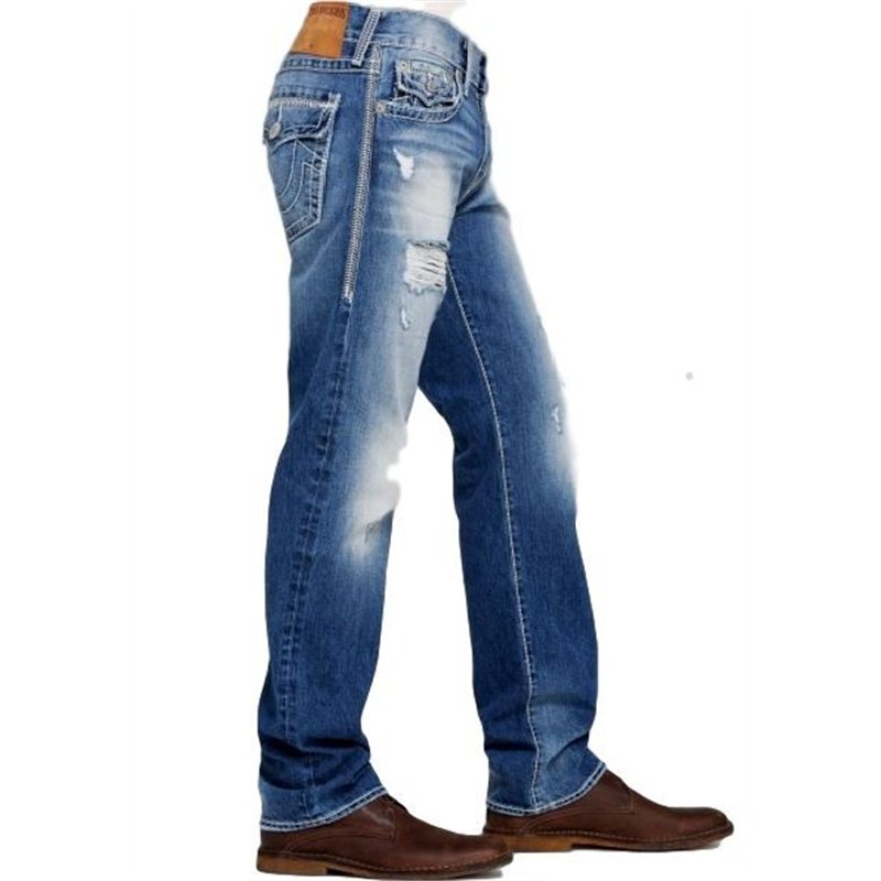 True Religion Men's Ricky Flap Pockets Distressed Straight Jeans