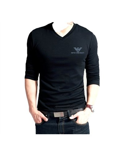 Armani Men's V Neck  Long Sleeve Tee Shirt