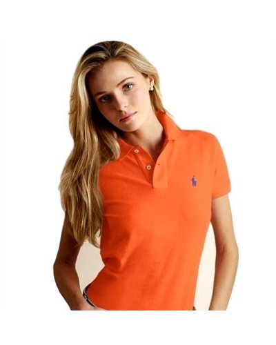 Ralph Lauren Women's Skinny Fit Cotton Mesh Polo Shirt  Orange