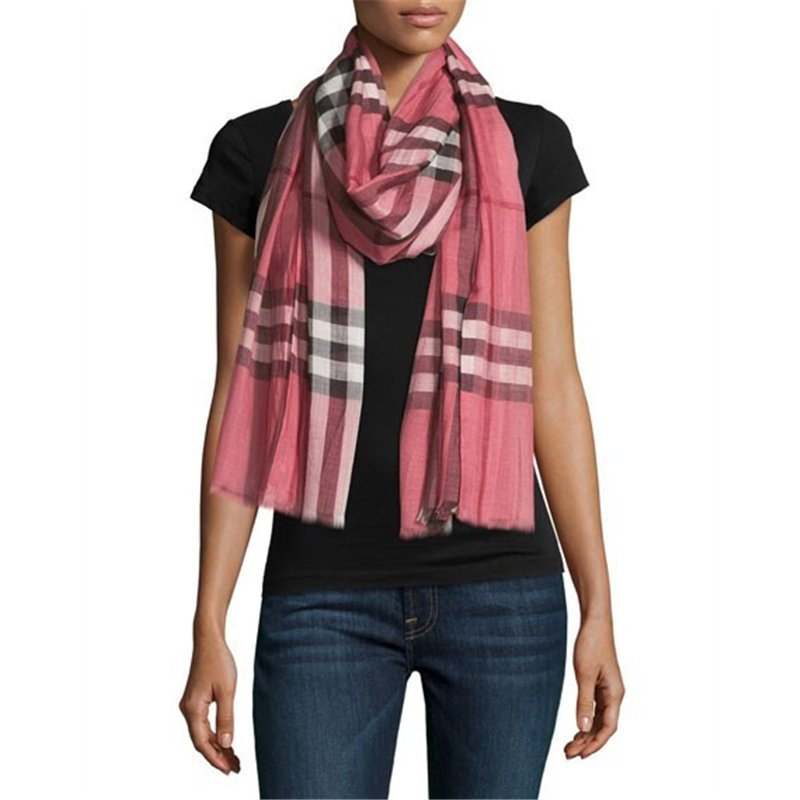 Burberry Checked Rouge   silk-blend Gauze Scarf
