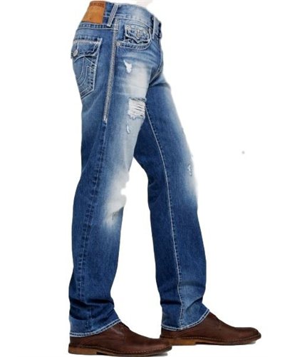 True Religion Men's Ricky Flap Pockets Distressed Straight Jeans