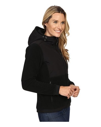 The North Face Women's Denali Hooded Fleece Jacket Black /Mint Logo Closeout