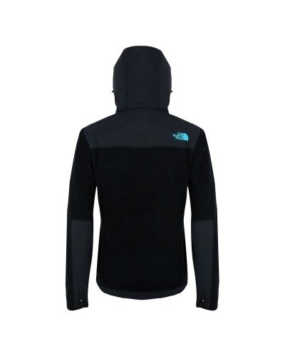 The North Face Women's Denali Hooded Fleece Jacket Black /Mint Logo Closeout