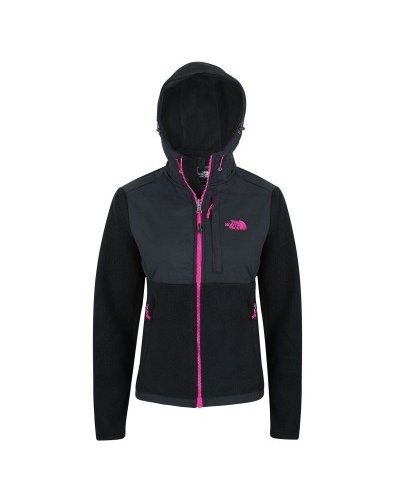 The North Face Women's Denali Hooded Fleece Jacket Black /Purple Logo