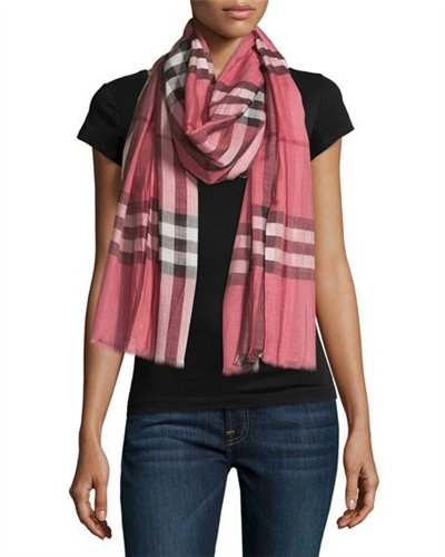 Burberry Checked Rouge   silk-blend Gauze Scarf