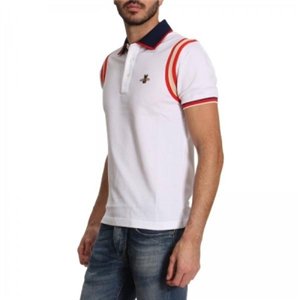GUCCI Men's Stripe Sleeve Bee Polo Shirt  White