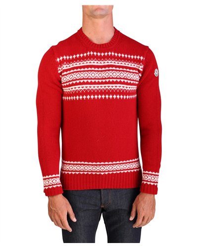 MONCLER Moncler Men's Virgin Wool Holiday Crewneck Sweater Red
