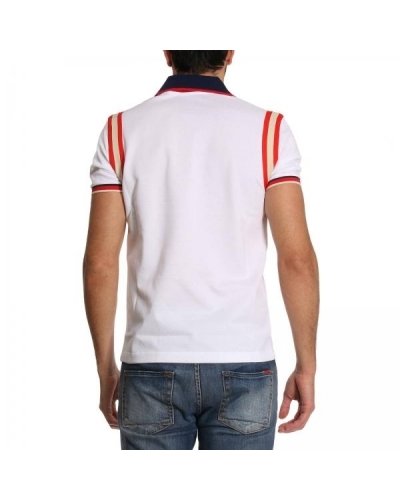 GUCCI Men's Stripe Sleeve Bee Polo Shirt  White