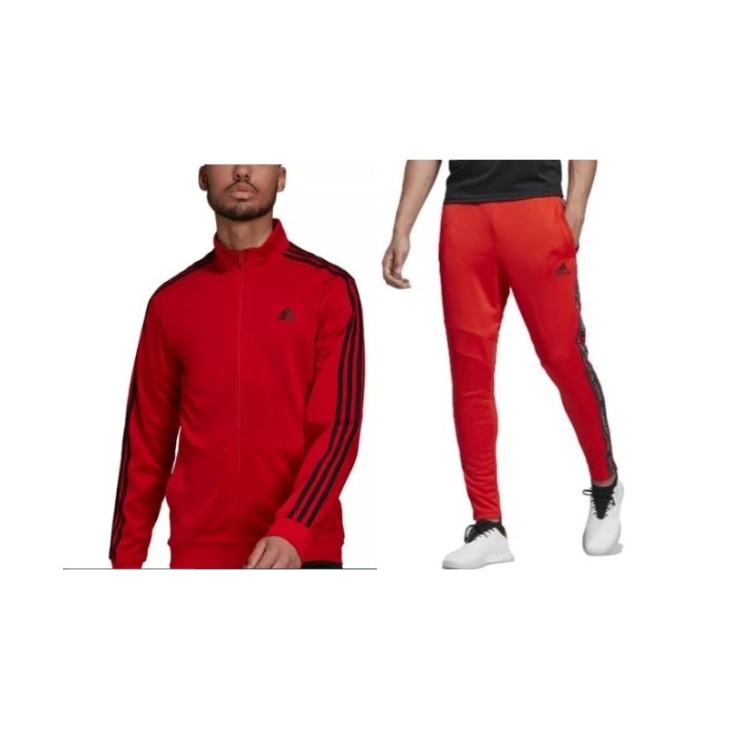 Adidas 3-Stripe Tricoat Track Set Jacket & Pants Red