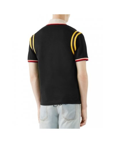 GUCCI Men's Stripe Sleeve Bee Polo Shirt Black