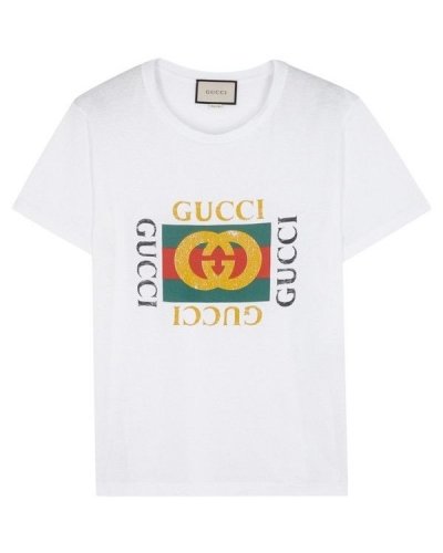 GUCCI Distressed  Cotton-Jersey T-Shirt White