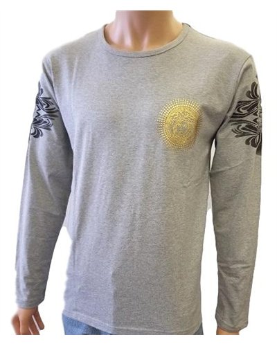 Versace Long Sleeve-Sleeve Crewneck Logo T-Shirt