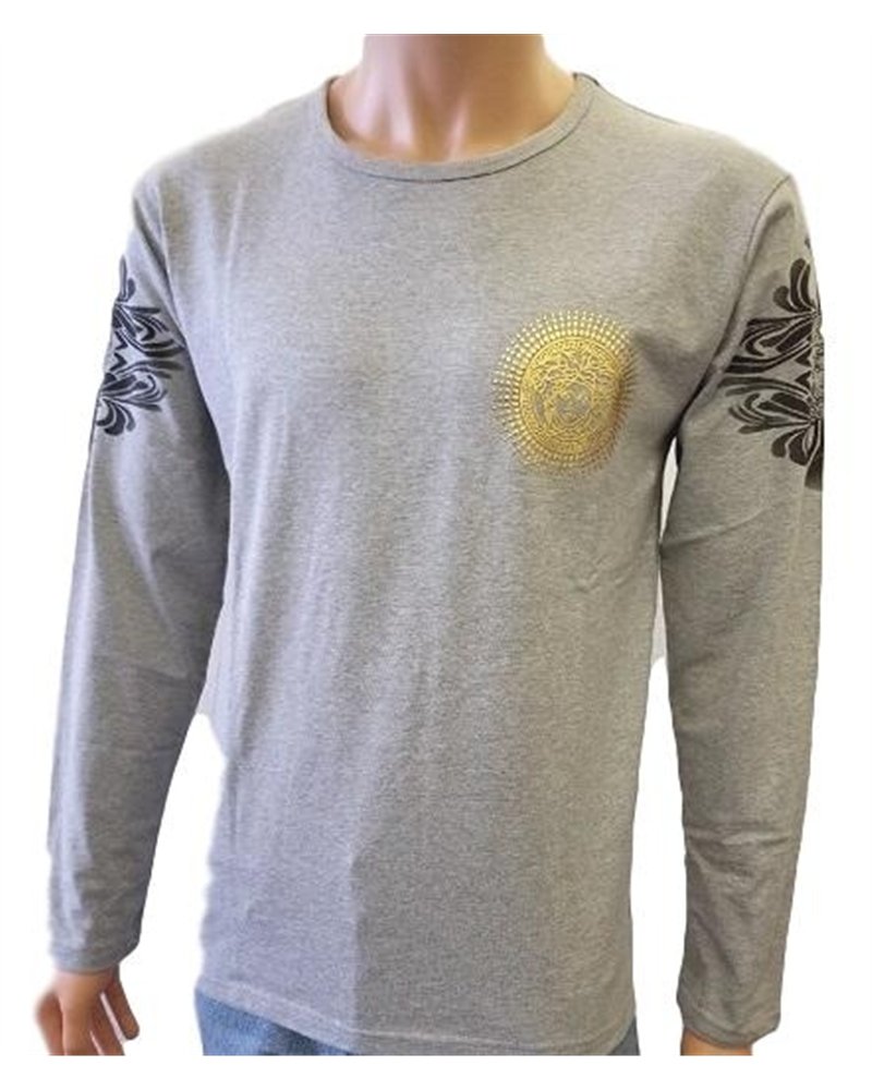 Versace Long Sleeve-Sleeve Crewneck Logo T-Shirt