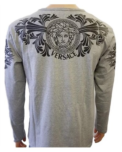 Versace Long Sleeve-Sleeve Crewneck Logo T-Shirt