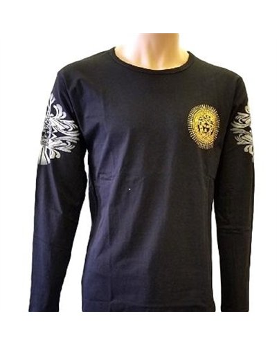 Versace Long Sleeve-Sleeve Crewneck Logo T-Shirt
