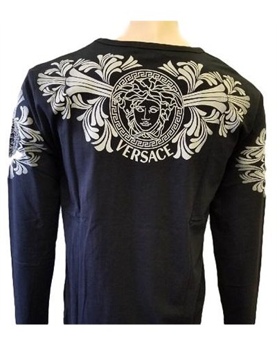 Versace Long Sleeve-Sleeve Crewneck Logo T-Shirt