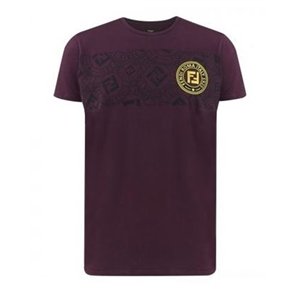 FENDI  Men's Stamp Monogram Tee Burgundy