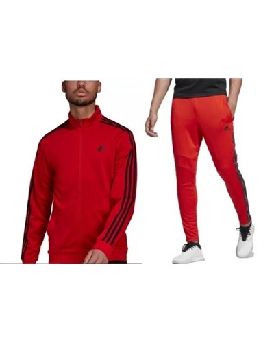 Adidas 3-Stripe Tricoat Track Set Jacket & Pants Red