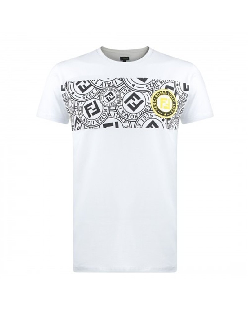 FENDI  Men's Stamp Monogram T Shirt White