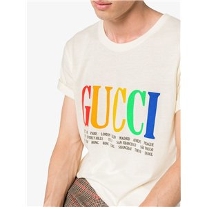 GUCCI Rainbow Cities Print Cotton T Shirt