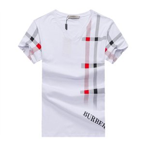 Burberry Lanesbury Men's V Neck Check Graphic Cotton T-Shirt