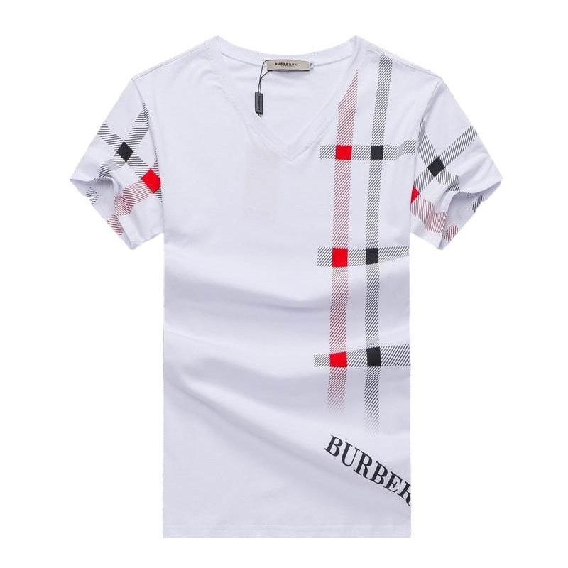 Burberry Lanesbury Men's V Neck Check Graphic Cotton T-Shirt