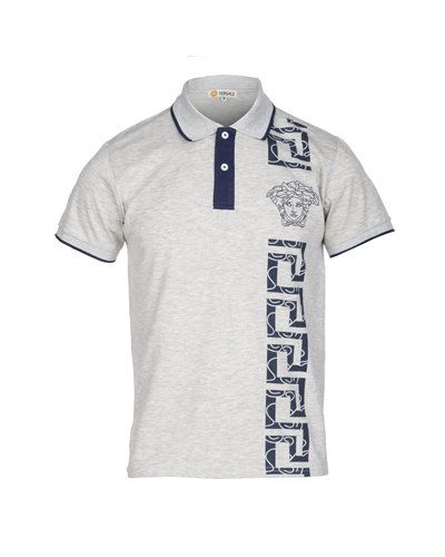 Versace Collection Men's Decorated Polo Shirt  Gray
