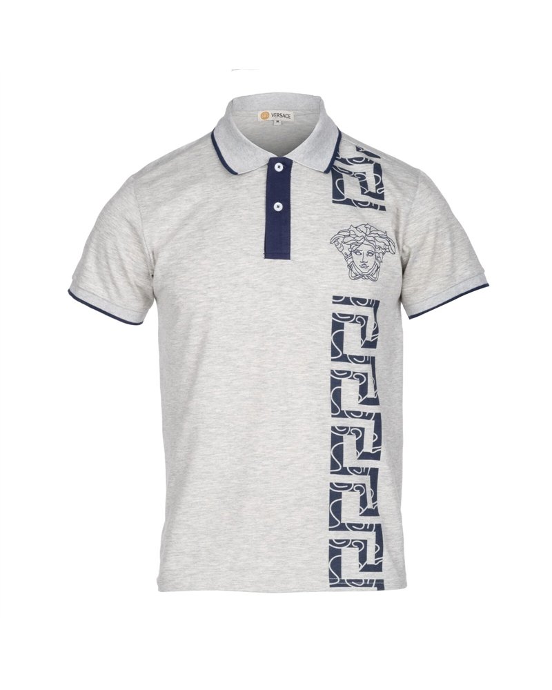 Versace Collection Men's Decorated Polo Shirt  Gray