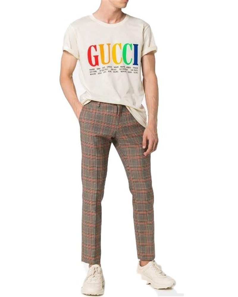 GUCCI Rainbow Cities Print Cotton T Shirt