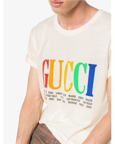 GUCCI Rainbow Cities Print Cotton T Shirt