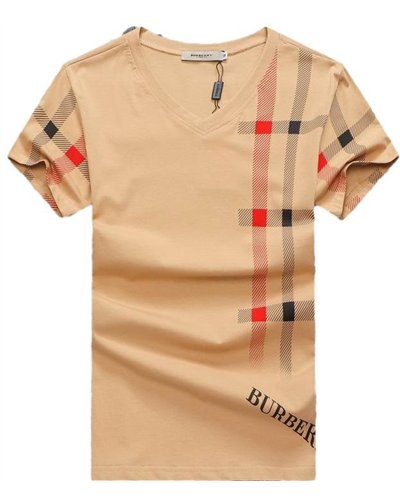 Burberry Lanesbury Men's V Neck Check Graphic Cotton T-Shirt