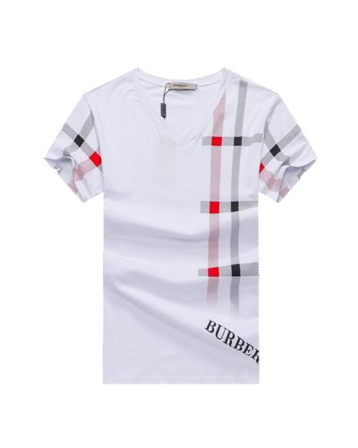 Burberry Lanesbury Men's V Neck Check Graphic Cotton T-Shirt