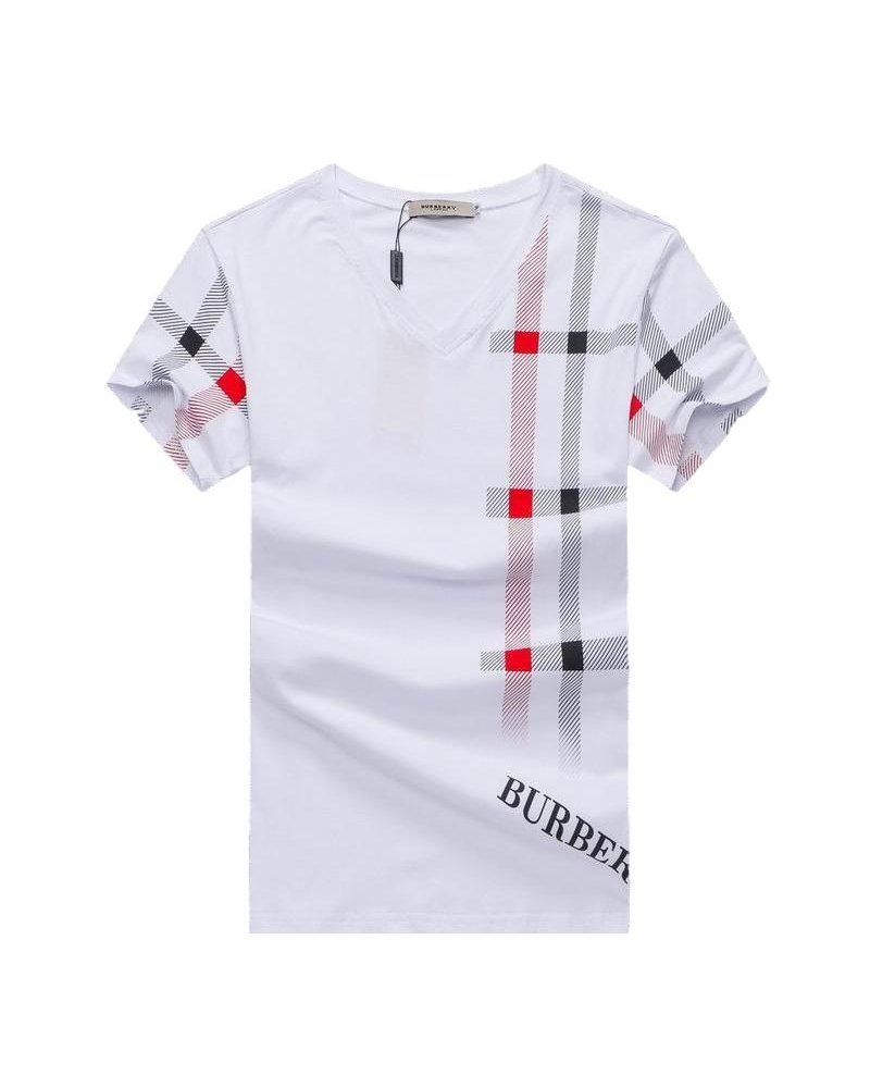 Burberry Lanesbury Men's V Neck Check Graphic Cotton T-Shirt