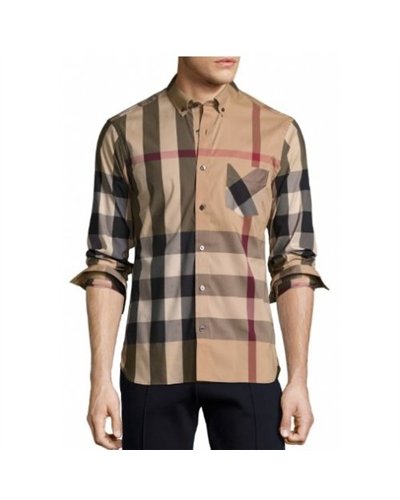 Burberry Men's Thornaby Slim Fit Plaid Sport shirt Brown