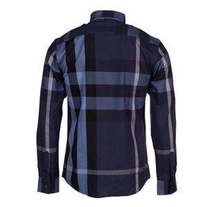 Burberry Men's Cotton Exploded Check Button Down Shirt Navy