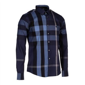 Burberry Men's Cotton Exploded Check Button Down Shirt Navy