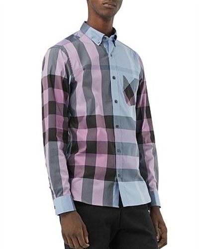 Burberry Men's Thornaby Slim Fit Plaid Sport shirt BLUE