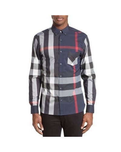 Burberry Men's Thornaby Slim Fit Plaid Sport shirt Navy