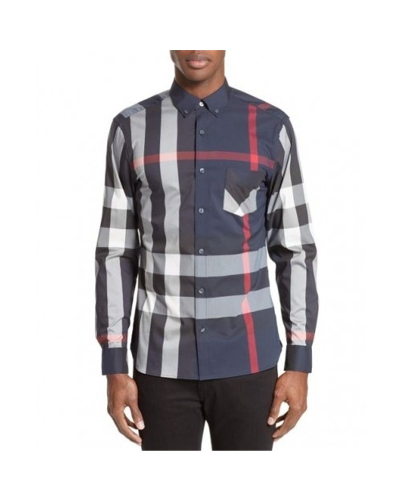 Burberry Men's Thornaby Slim Fit Plaid Sport shirt Navy