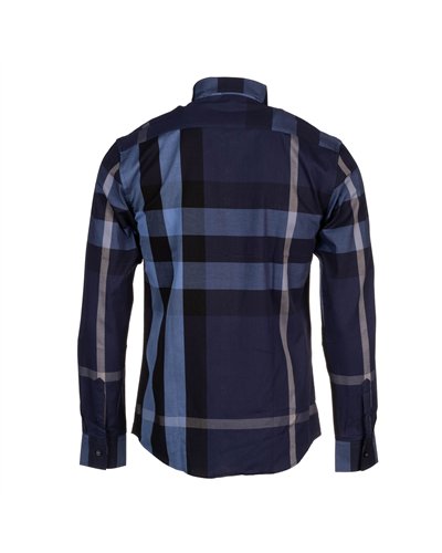 Burberry Men's Cotton Exploded Check Button Down Shirt Navy
