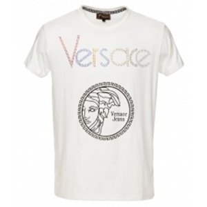 Versace Multi Color Embellished Medusa Logo T-Shirt White