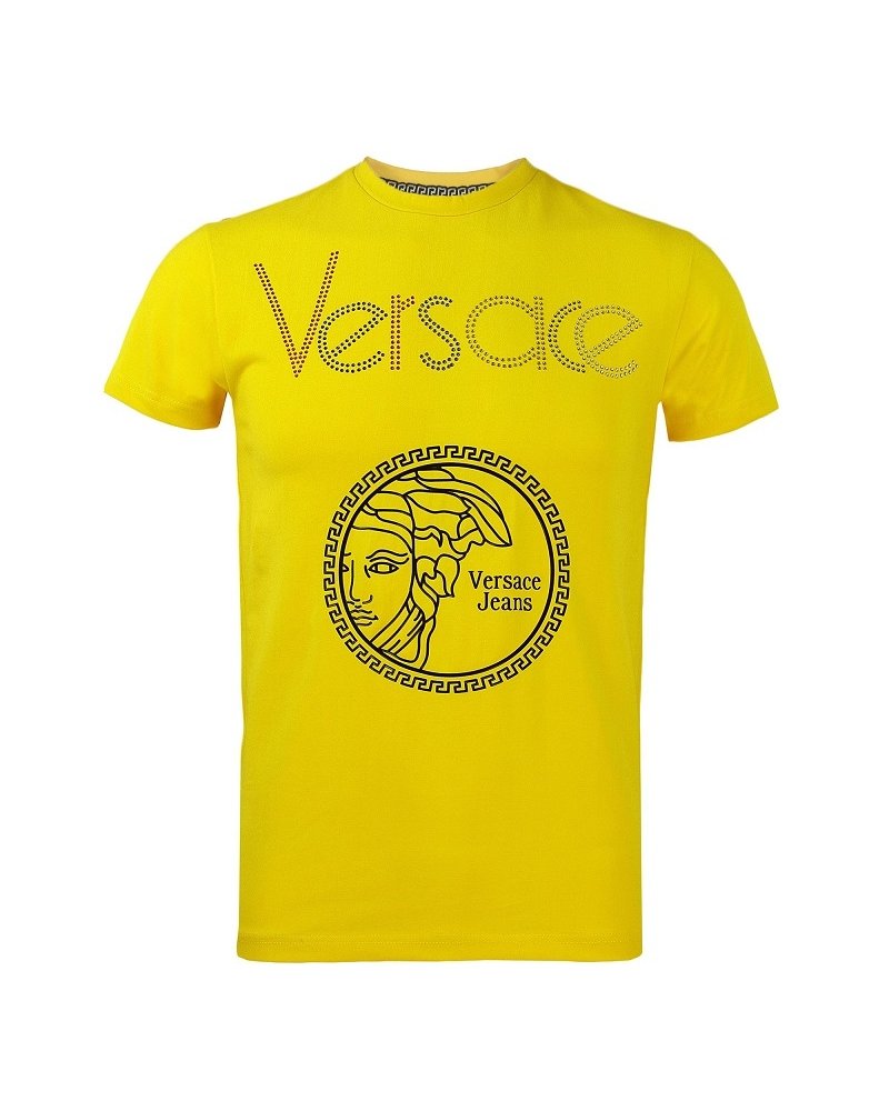 Versace Multi Color Embellished Medusa Logo T-Shirt Yelloiw