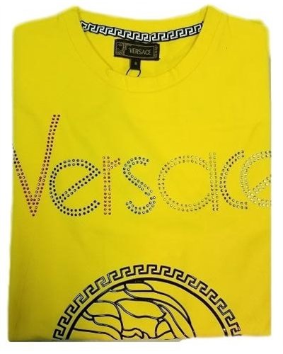 Versace Multi Color Embellished Medusa Logo T-Shirt Yelloiw