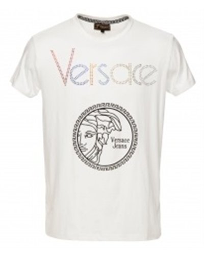 Versace Multi Color Embellished Medusa Logo T-Shirt White