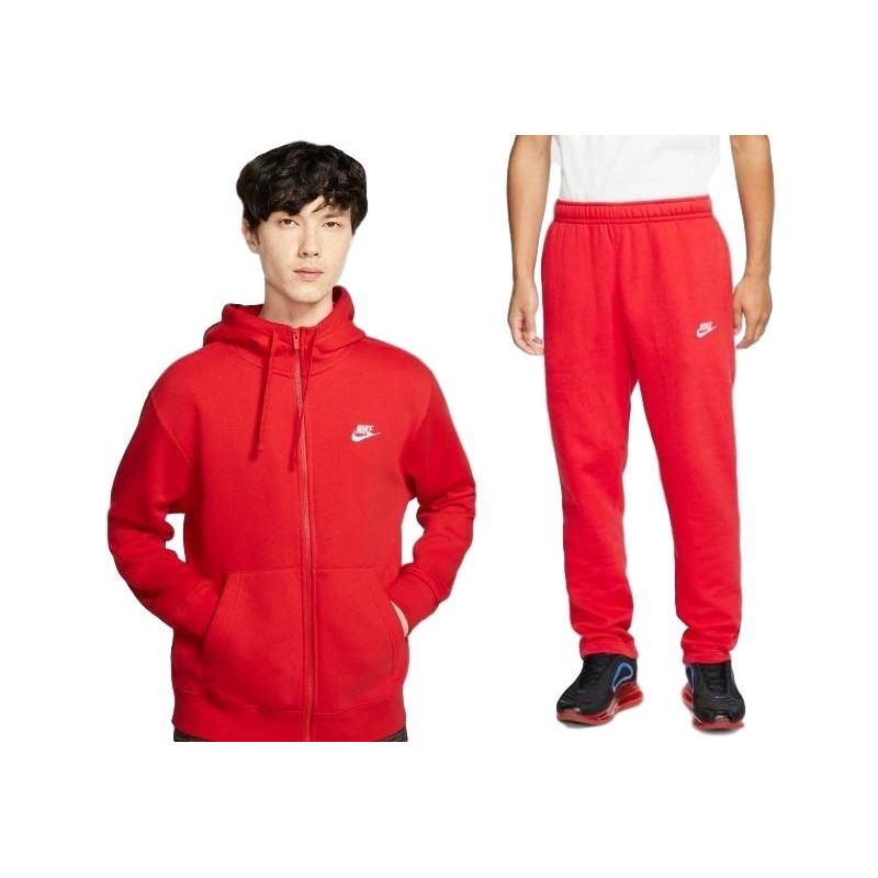 Nike Sportswear Club Fleece Men's Full Zip Hoodie & Pants Set Red