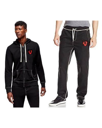 True Religion Men's Black Wide Leg Big T Stitch Sweatpants & Hoodie
