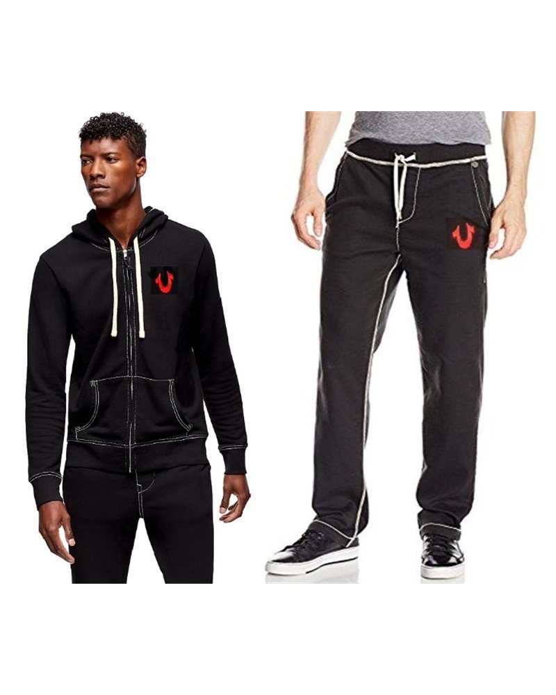 True Religion Men's Black Wide Leg Big T Stitch Sweatpants & Hoodie