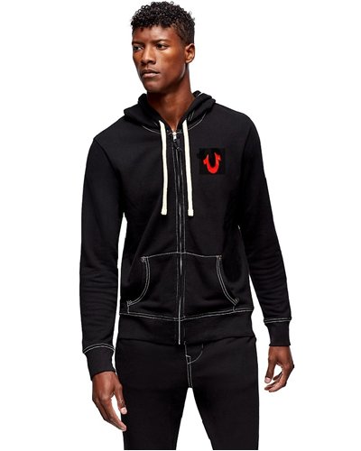 True Religion Men's Black Wide Leg Big T Stitch Sweatpants & Hoodie