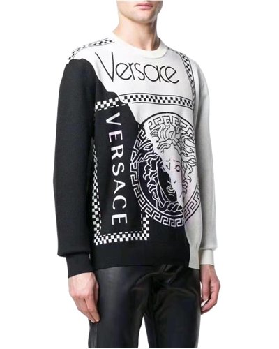 Versace Men Key Damier Wool Sweater Black/white