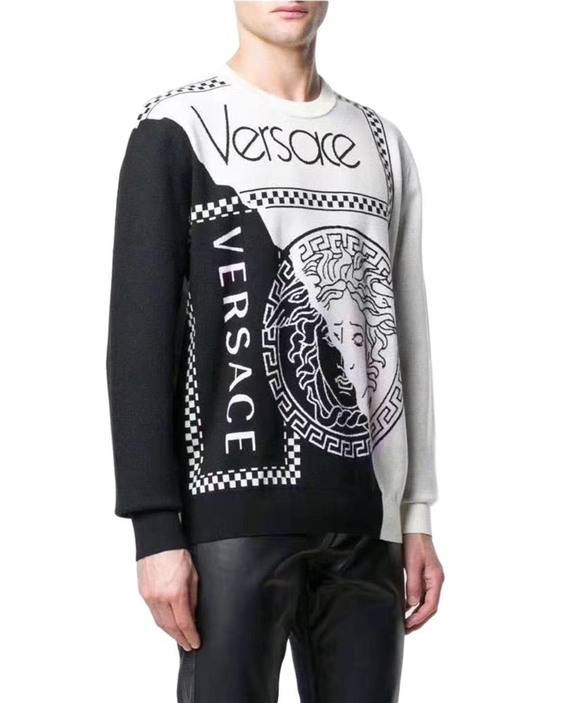 Versace Men Key Damier Wool Sweater Black/white